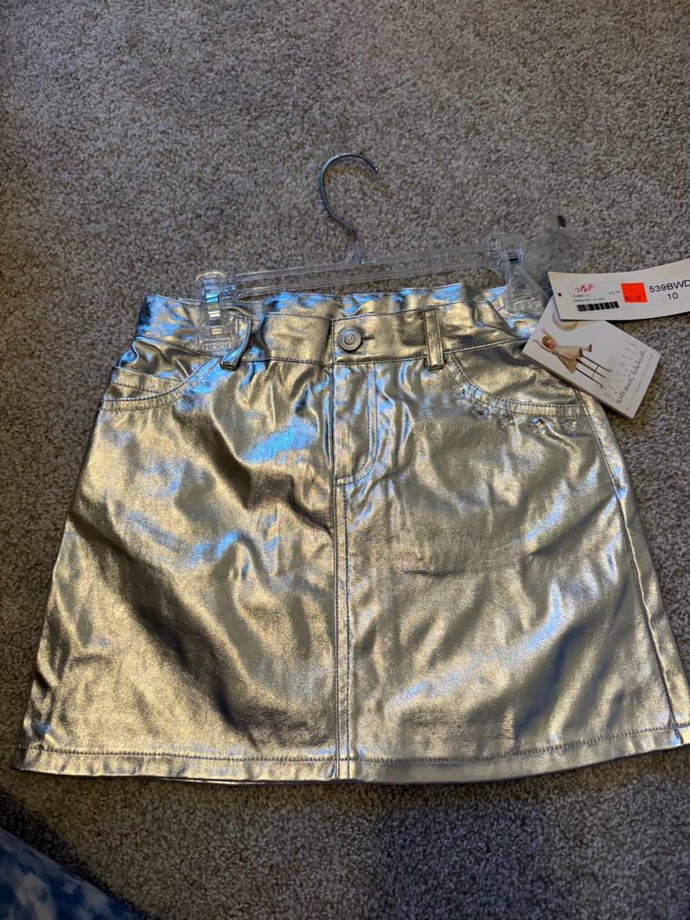 NWT Kate Mack Girls Metallic Silver Skirt Rhinestone Holiday Party Skirt